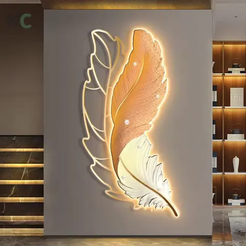羽毛 单幅 装饰画 现代简约 玄关背景墙挂画 LED带灯画