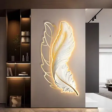 羽毛 单幅 装饰画 现代简约 玄关背景墙挂画 LED带灯画