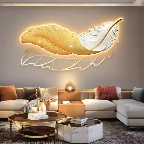 羽毛 单幅 装饰画 现代简约 玄关背景墙挂画 LED带灯画