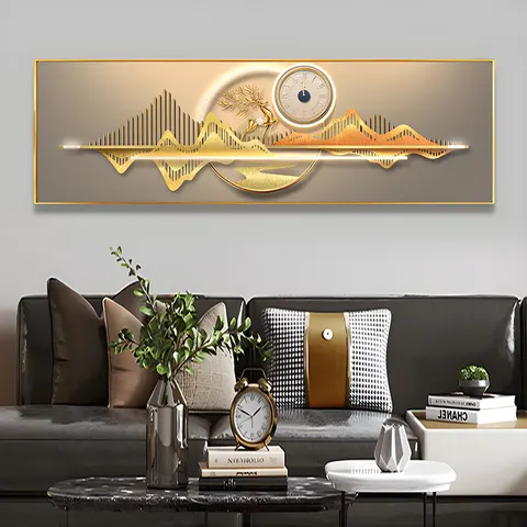 挂钟组合 单幅 装饰画 现代简约 客厅背景墙挂画 晶瓷画