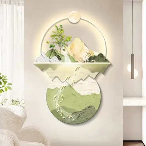 山水 单幅 装饰画 现代简约 玄关背景墙挂画 LED带灯画
