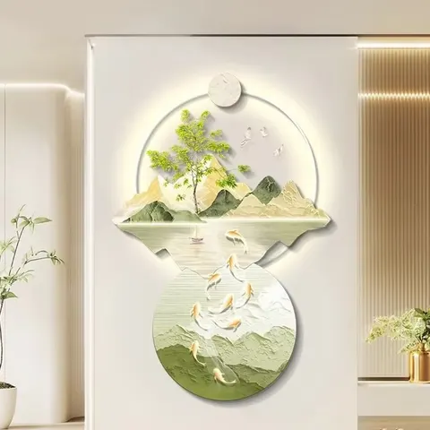 山水 单幅 装饰画 现代简约 玄关背景墙挂画 LED带灯画