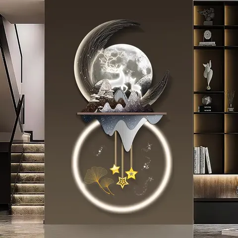 鹿 单幅 装饰画 现代简约 客厅背景墙挂画 LED带灯画