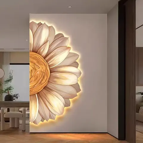 繁花 单幅 装饰画 现代简约 玄关背景墙挂画 LED带灯画