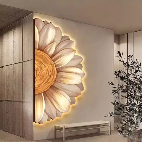 繁花 单幅 装饰画 现代简约 玄关背景墙挂画 LED带灯画