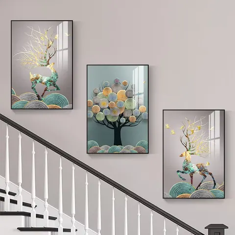 抽象 三联 装饰画 现代简约 玄关背景墙挂画 晶瓷画