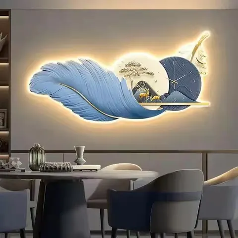 羽毛 单幅 装饰画 现代简约 客厅背景墙挂画 LED带灯画