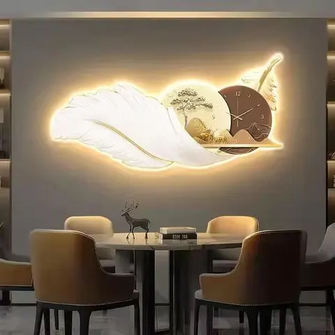 羽毛 单幅 装饰画 现代简约 客厅背景墙挂画 LED带灯画