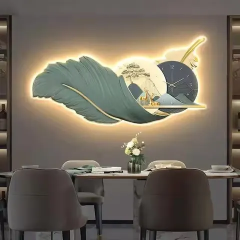 羽毛 单幅 装饰画 现代简约 客厅背景墙挂画 LED带灯画