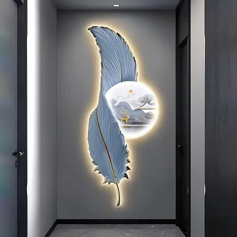 抽象 单幅 装饰画 轻奢风 玄关背景墙挂画 LED带灯画