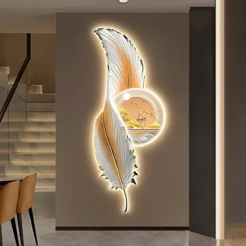 抽象 单幅 装饰画 轻奢风 玄关背景墙挂画 LED带灯画