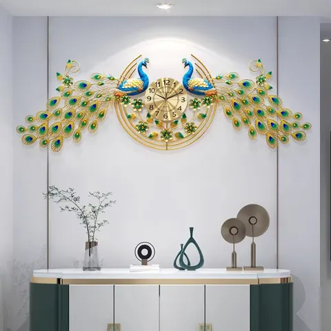 孔雀 单幅 装饰画 现代简约 客厅背景墙挂画 挂钟