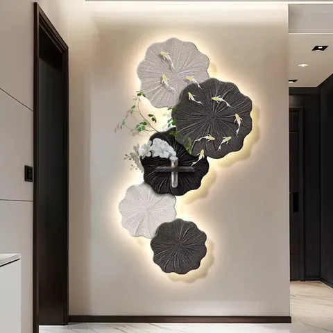 锦鲤 单幅 装饰画 现代简约 玄关背景墙挂画 LED带灯画