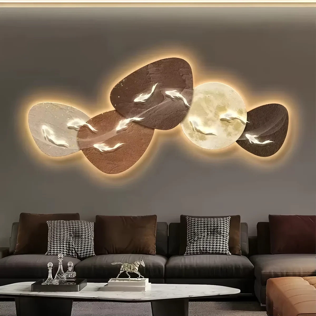 锦鲤 单幅 装饰画 现代简约 客厅背景墙挂画 LED带灯画