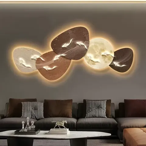 锦鲤 单幅 装饰画 现代简约 客厅背景墙挂画 LED带灯画