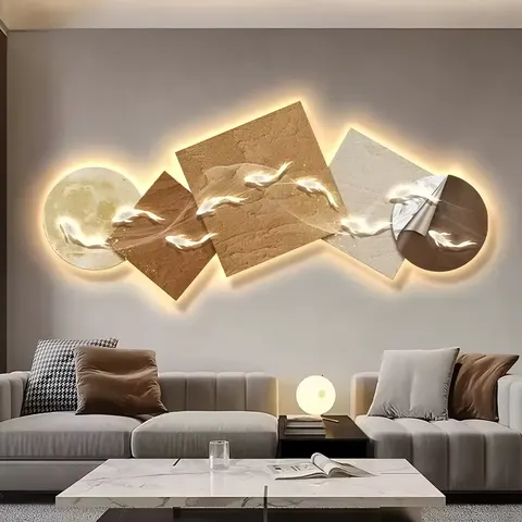 锦鲤 单幅 装饰画 现代简约 客厅背景墙挂画 LED带灯画