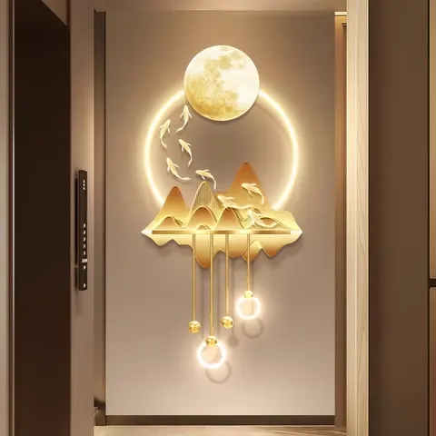 锦鲤 单幅 装饰画 现代简约 玄关背景墙挂画 LED带灯画