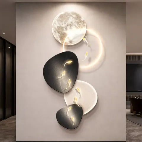 锦鲤 单幅 装饰画 现代简约 玄关背景墙挂画 LED带灯画