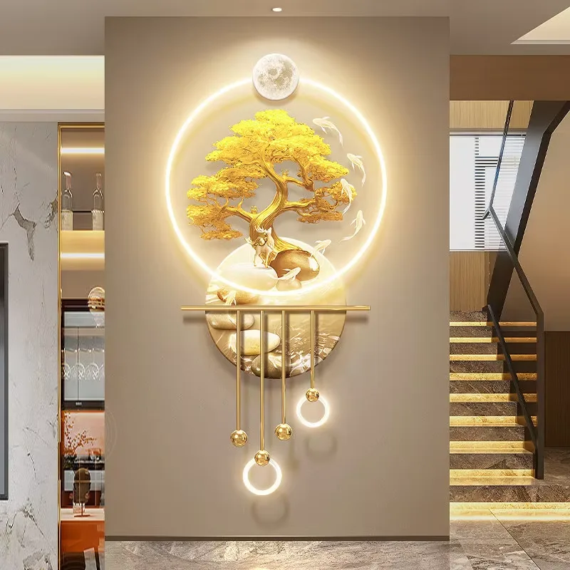 锦鲤 单幅 装饰画 现代简约 客厅背景墙挂画 LED带灯画