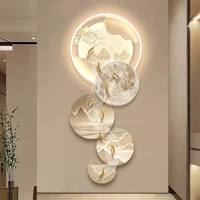 锦鲤 单幅 装饰画 现代简约 客厅背景墙挂画 LED带灯画