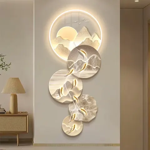 锦鲤 单幅 装饰画 现代简约 客厅背景墙挂画 LED带灯画