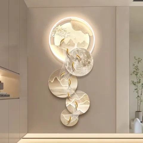 锦鲤 单幅 装饰画 现代简约 客厅背景墙挂画 LED带灯画