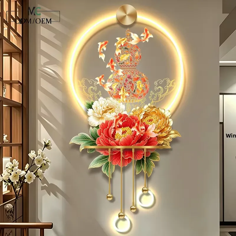 锦鲤 单幅 装饰画 现代简约 玄关背景墙挂画 LED带灯画