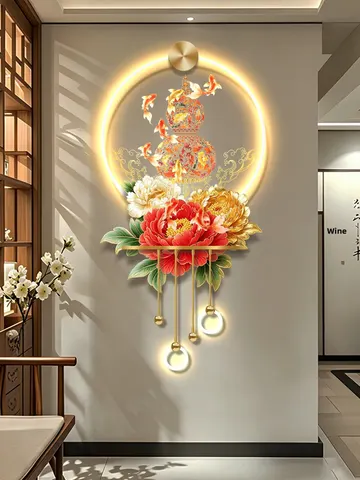 锦鲤 单幅 装饰画 现代简约 玄关背景墙挂画 LED带灯画