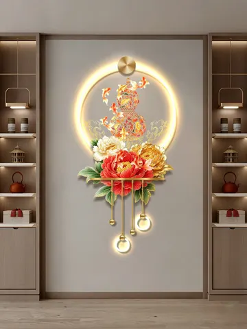 锦鲤 单幅 装饰画 现代简约 玄关背景墙挂画 LED带灯画