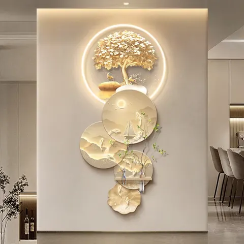 锦鲤 单幅 装饰画 现代简约 玄关背景墙挂画 LED带灯画
