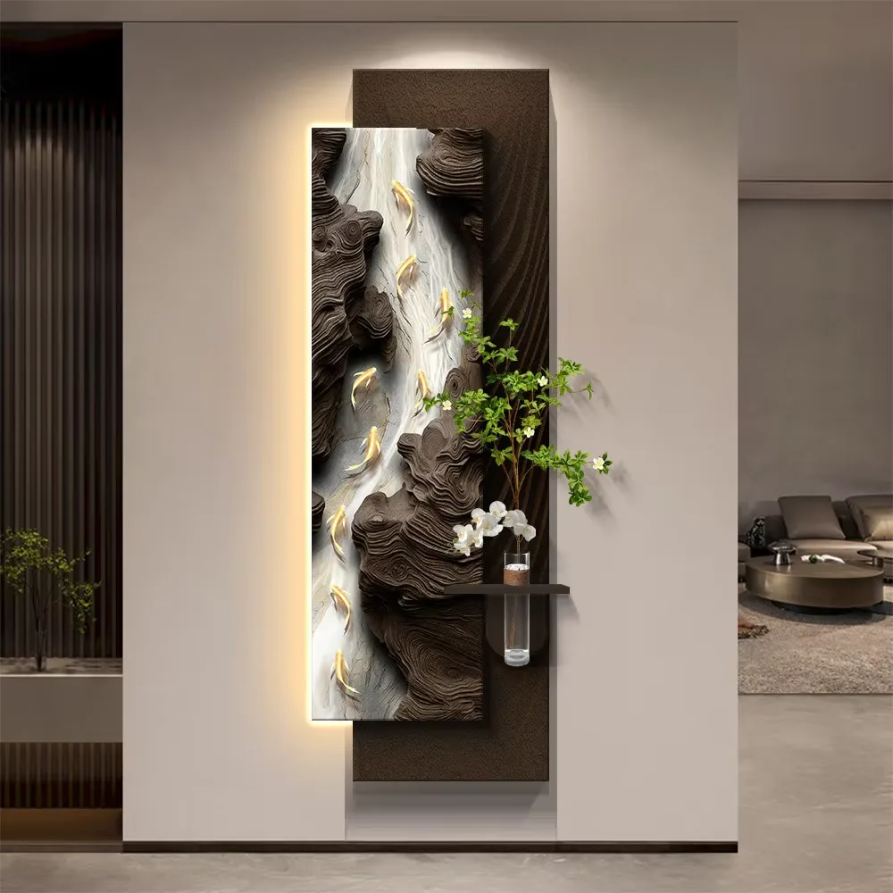 锦鲤 单幅 装饰画 现代简约 客厅背景墙挂画 LED带灯画