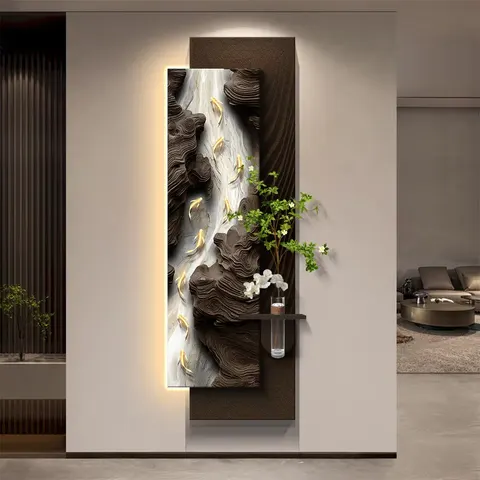 锦鲤 单幅 装饰画 现代简约 客厅背景墙挂画 LED带灯画