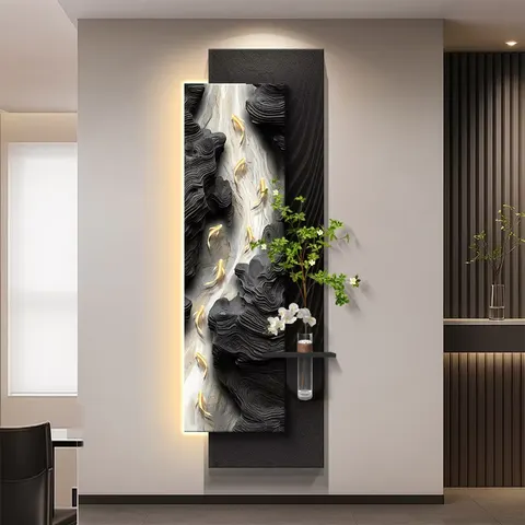 锦鲤 单幅 装饰画 现代简约 客厅背景墙挂画 LED带灯画