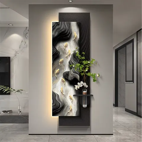 锦鲤 单幅 装饰画 现代简约 客厅背景墙挂画 LED带灯画