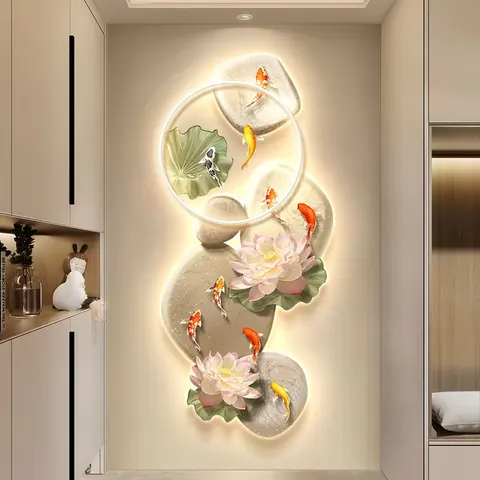 锦鲤 单幅 装饰画 现代简约 玄关背景墙挂画 LED带灯画