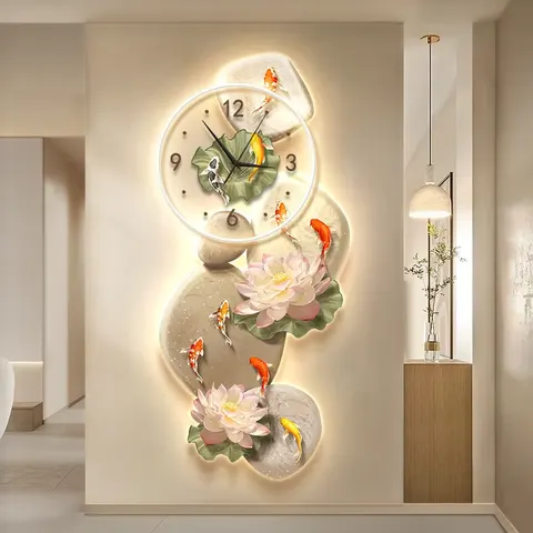 锦鲤 单幅 装饰画 现代简约 玄关背景墙挂画 LED带灯画
