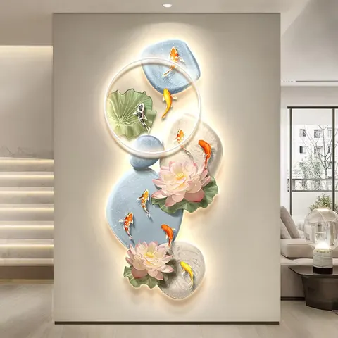 锦鲤 单幅 装饰画 现代简约 玄关背景墙挂画 LED带灯画