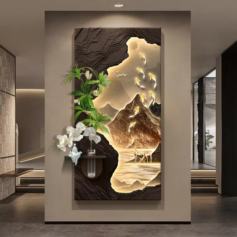 锦鲤 单幅 装饰画 现代简约 客厅背景墙挂画 LED带灯画