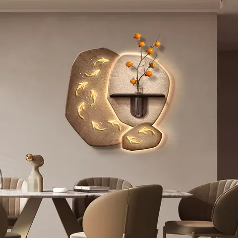 锦鲤 单幅 装饰画 现代简约 餐厅背景墙挂画 LED带灯画