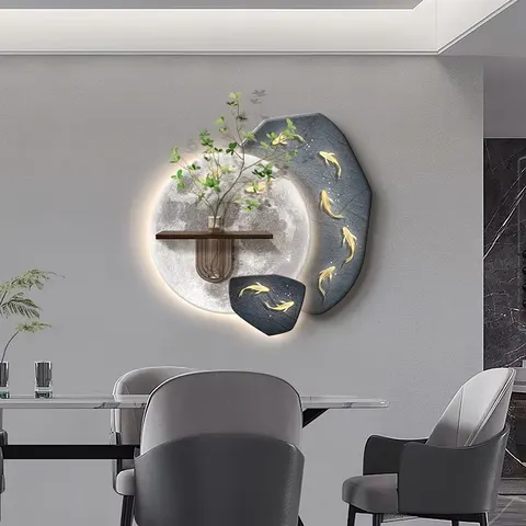 锦鲤 单幅 装饰画 现代简约 餐厅背景墙挂画 LED带灯画