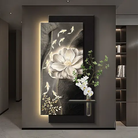 锦鲤 单幅 装饰画 现代简约 玄关背景墙挂画 LED带灯画