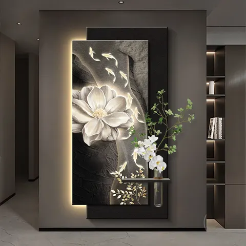 锦鲤 单幅 装饰画 现代简约 玄关背景墙挂画 LED带灯画