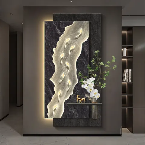 锦鲤 单幅 装饰画 现代简约 玄关背景墙挂画 LED带灯画