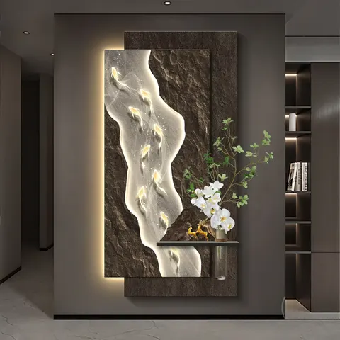 锦鲤 单幅 装饰画 现代简约 玄关背景墙挂画 LED带灯画