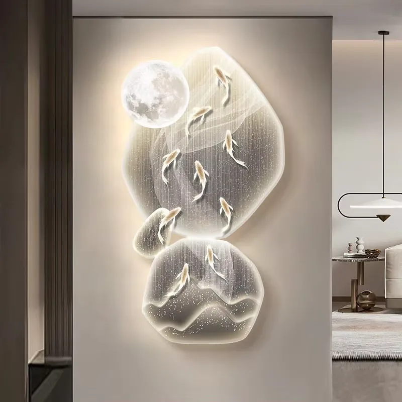 锦鲤 单幅 装饰画 现代简约 玄关背景墙挂画 精雕画