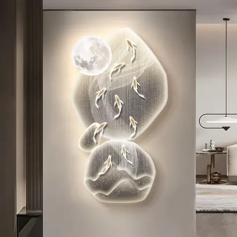 锦鲤 单幅 装饰画 现代简约 玄关背景墙挂画 精雕画