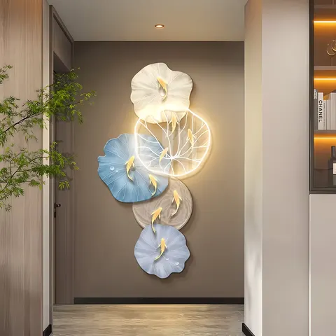 锦鲤 单幅 装饰画 现代简约 玄关背景墙挂画 LED带灯画