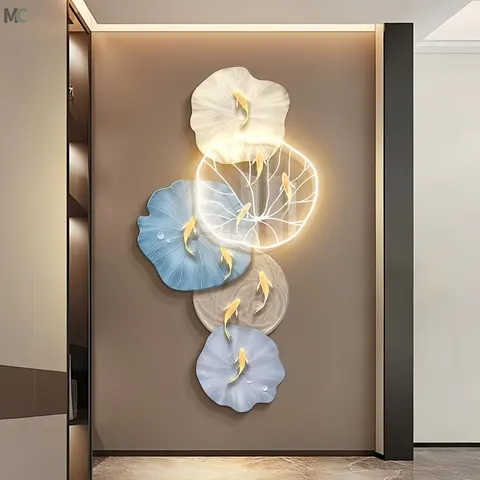 锦鲤 单幅 装饰画 现代简约 玄关背景墙挂画 LED带灯画