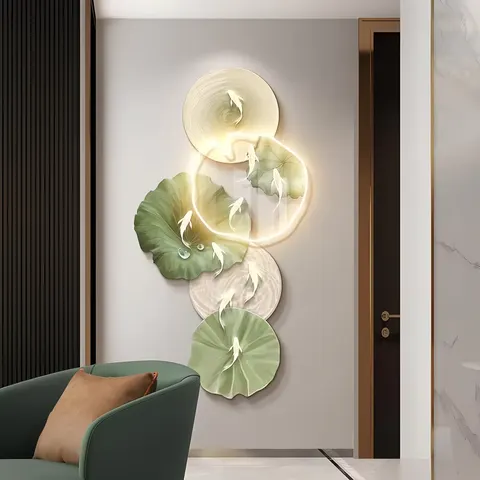 锦鲤 单幅 装饰画 现代简约 玄关背景墙挂画 LED带灯画