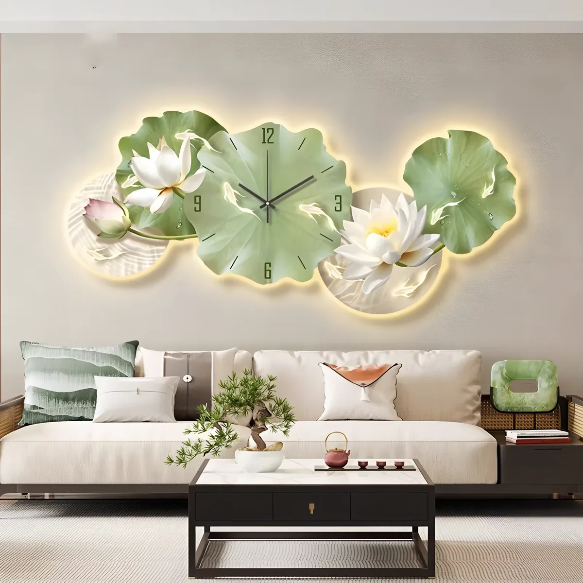 锦鲤 单幅 装饰画 现代简约 客厅背景墙挂画 LED带灯画